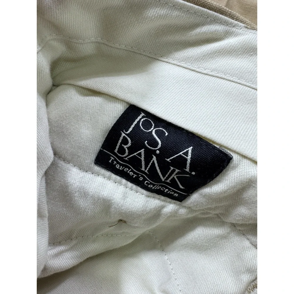 Jos. A. Bank Traveler's 100% Linen Dress Pants 36x30 Pleated Cuffed Tan Beige